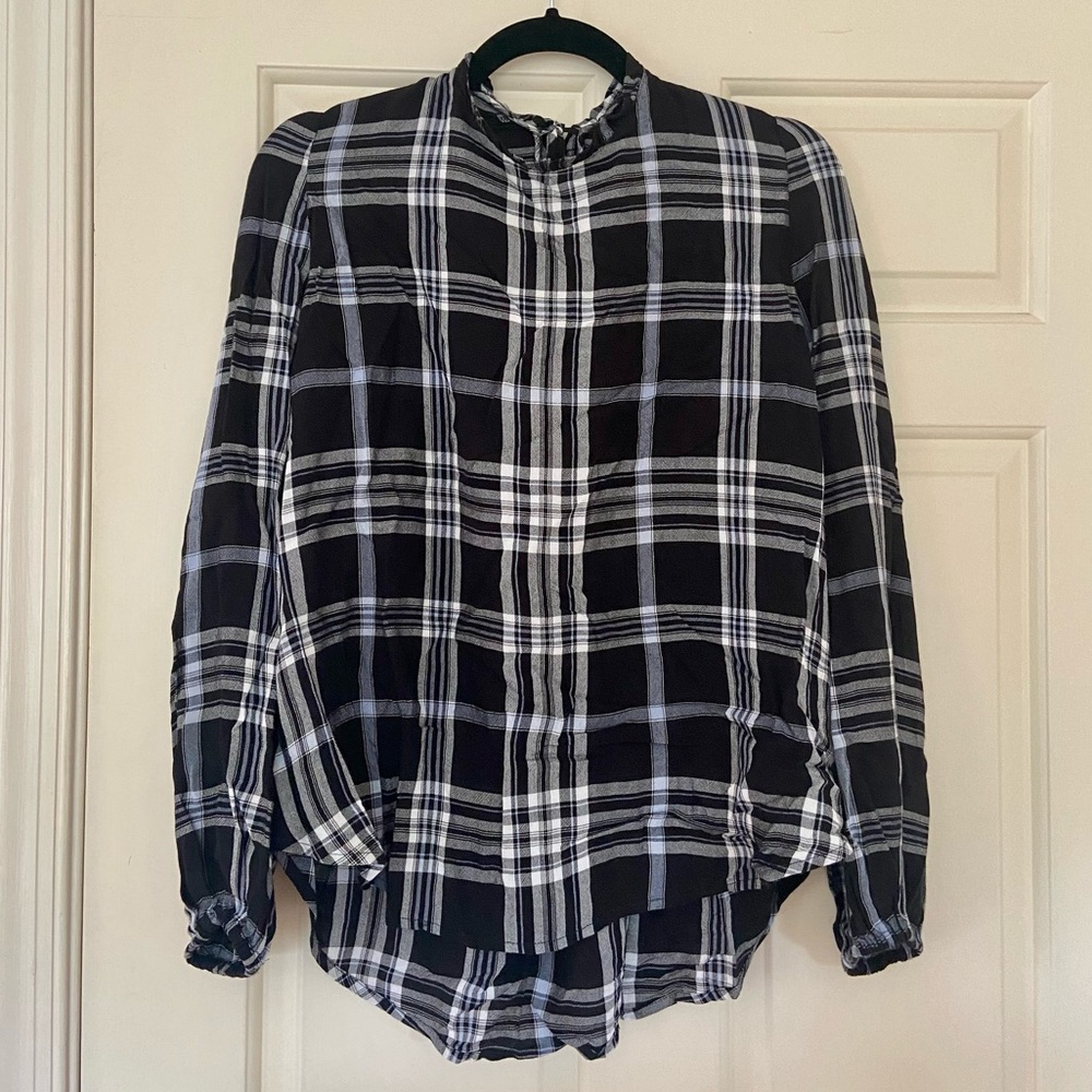 LOFT Plaid Tie-Back Blouse